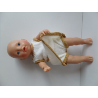 jurkje met vest en broekje, wit met goud