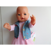 Rose jurk met denim gilet