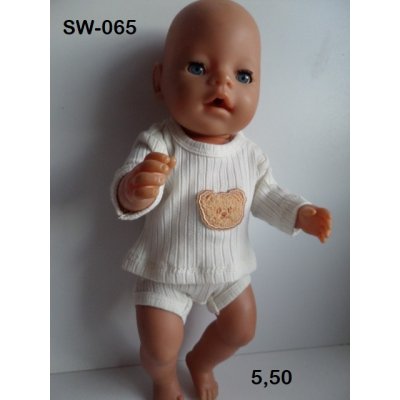 Sweater van ribstof ecru met beertje en onderbroek