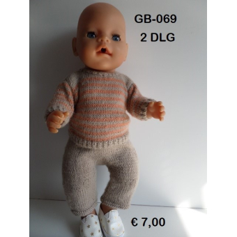 Gebreide trui en broek , zandkleur met brique