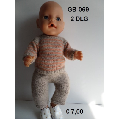 Gebreide trui en broek , zandkleur met brique