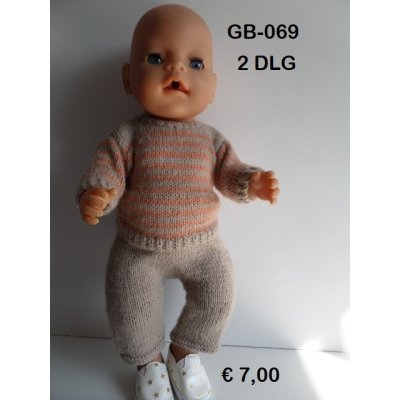 Gebreide trui en broek , zandkleur met brique