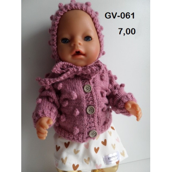 Gebreid vest met nopjes en muts oud rose
