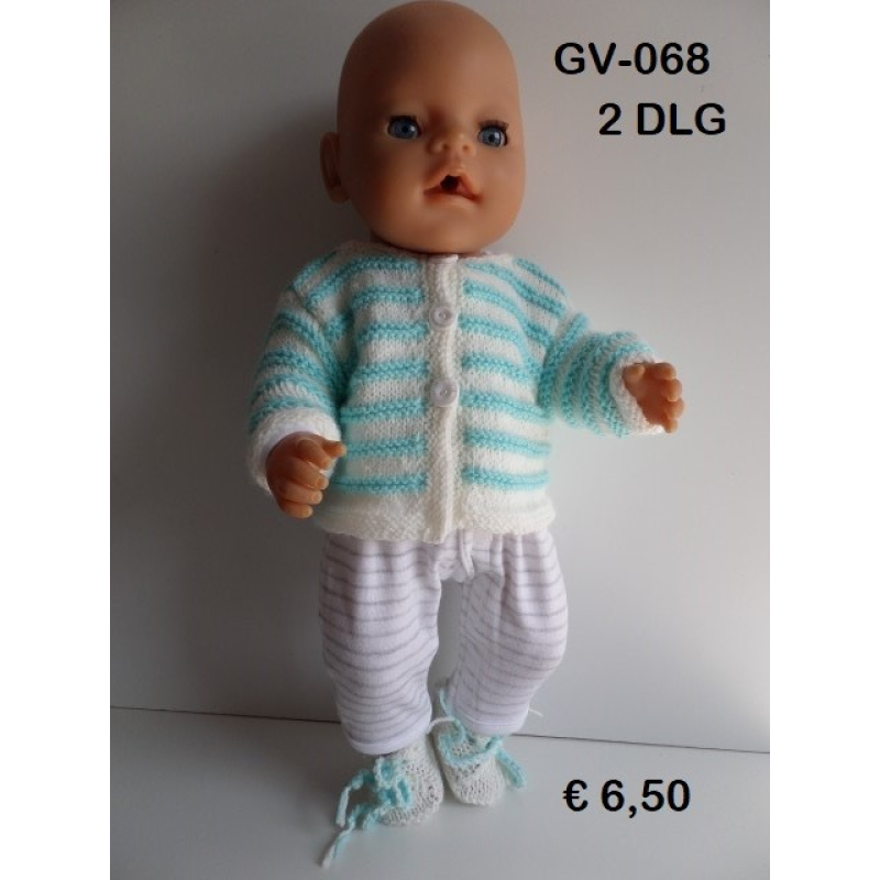 Gebreid vest met sokjes, wit met blauw