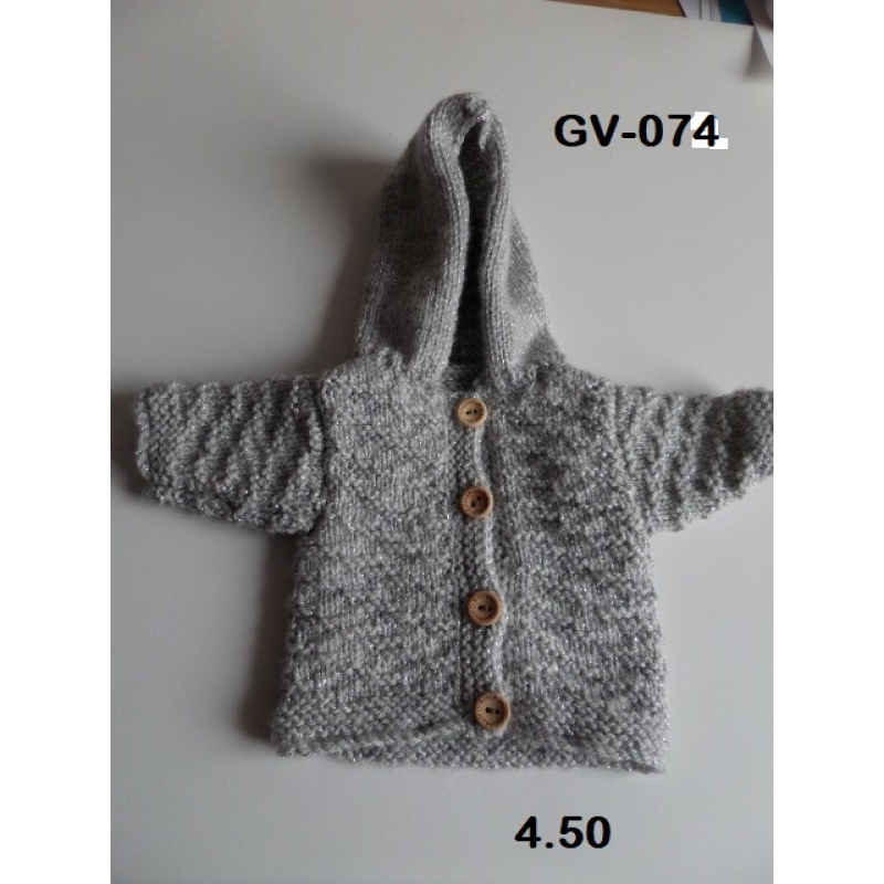 Gebreid lang vest ,met capuchon , zilverdraad