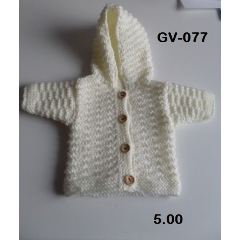 Lang vest, met capuchon.  ecru met glitters