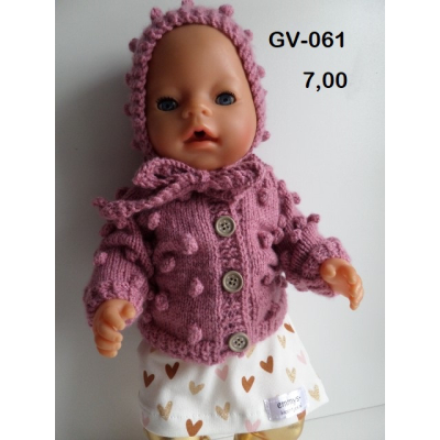 Gebreid vest met nopjes en muts oud rose