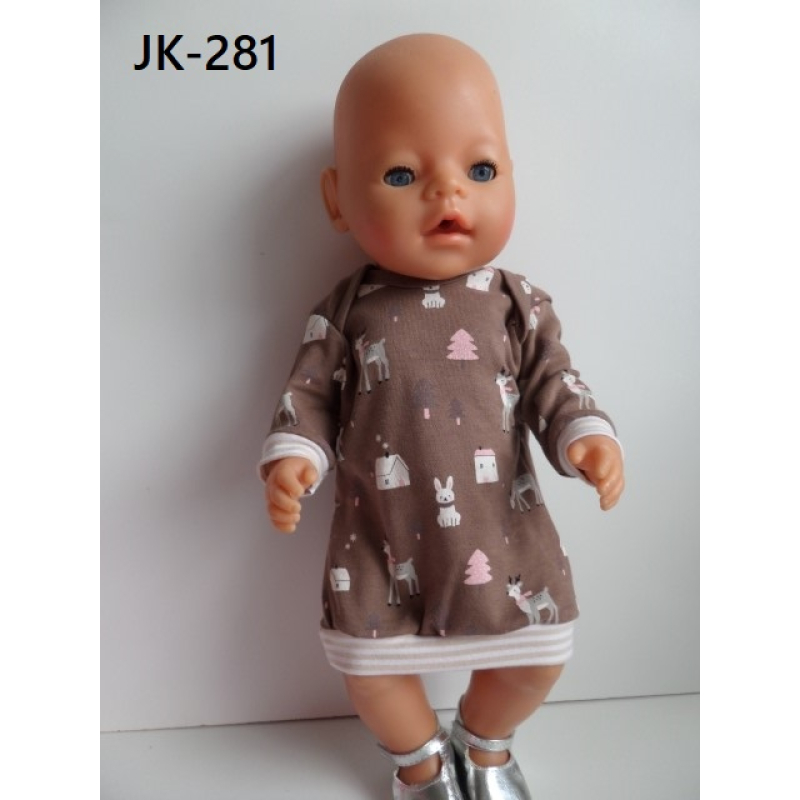 Jurk bruin met wintertafereeltjes