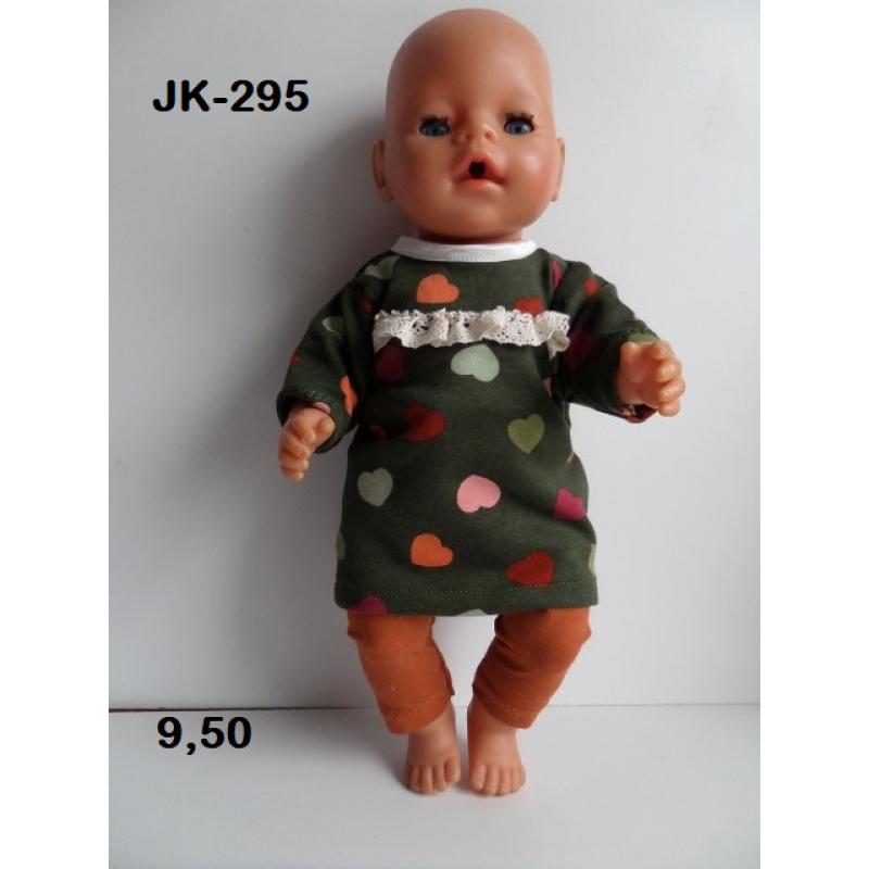 Jurk groen met hartjes  en kantje, met legging