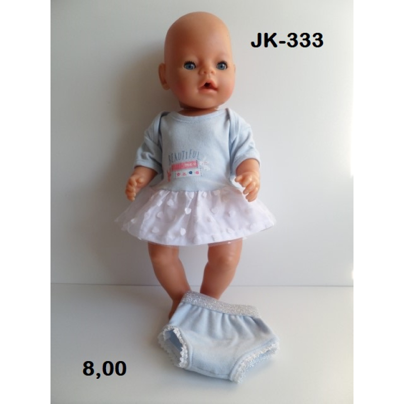 Jurk met broekje, lichtblauw met konijn en tule rok