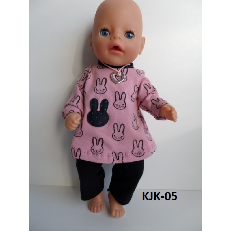 Oudrose jurk met nijntjes en zwarte legging