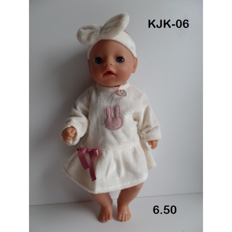 Jurk met konijntje, ecru velours met haarband