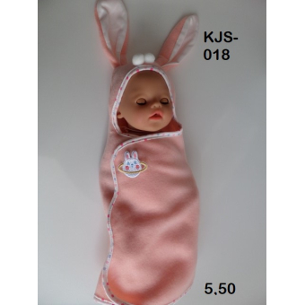 Omslagcape met oortjes, zalmkleur. past de 36 cm pop