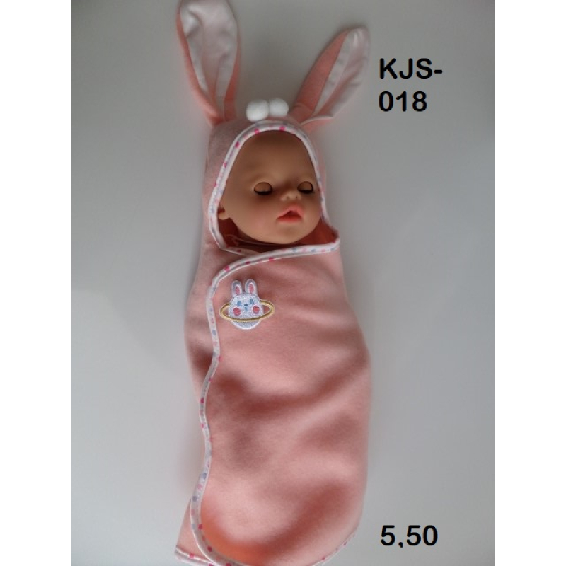 Omslagcape met oortjes, zalmkleur. past de 36 cm pop
