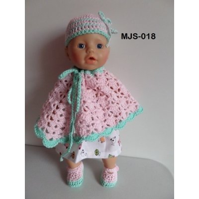 Gehaakte poncho met muts en schoentjes, rose met mint