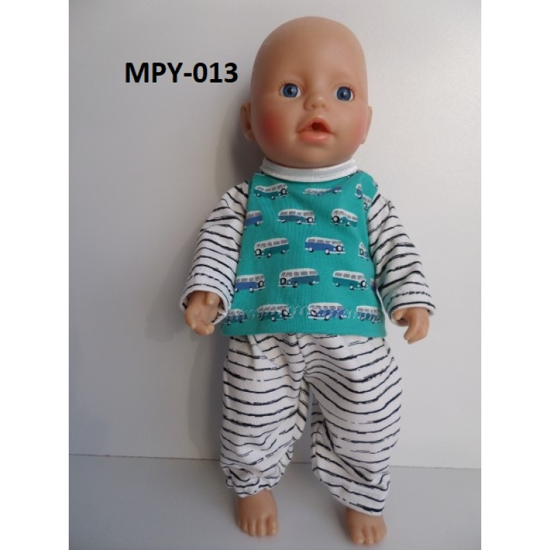 Pyjama VW busjes, groen met gestreepte broek