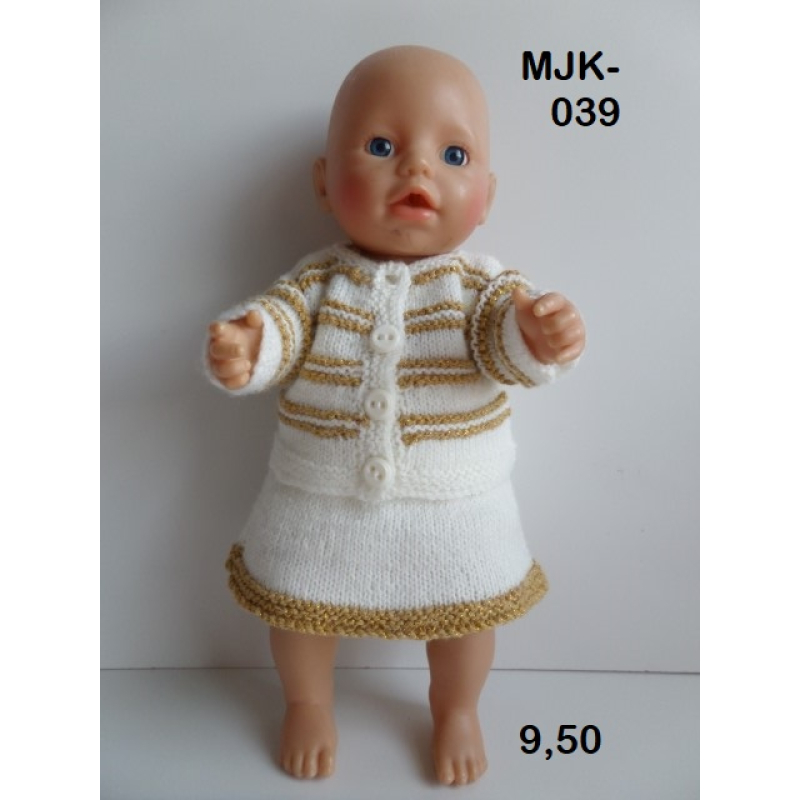 jurkje met vest en broekje, wit met goud